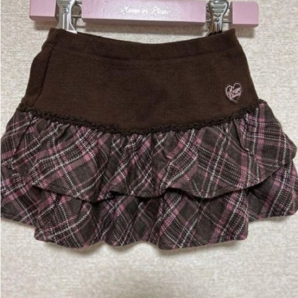 Brown Plaid Skirt with Pink Accents